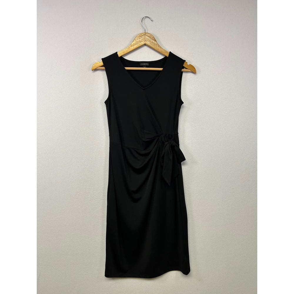 Classic Minimalist Talbots Womens XS‎ Black Sleeveless Side Tie Faux Wrap Dress